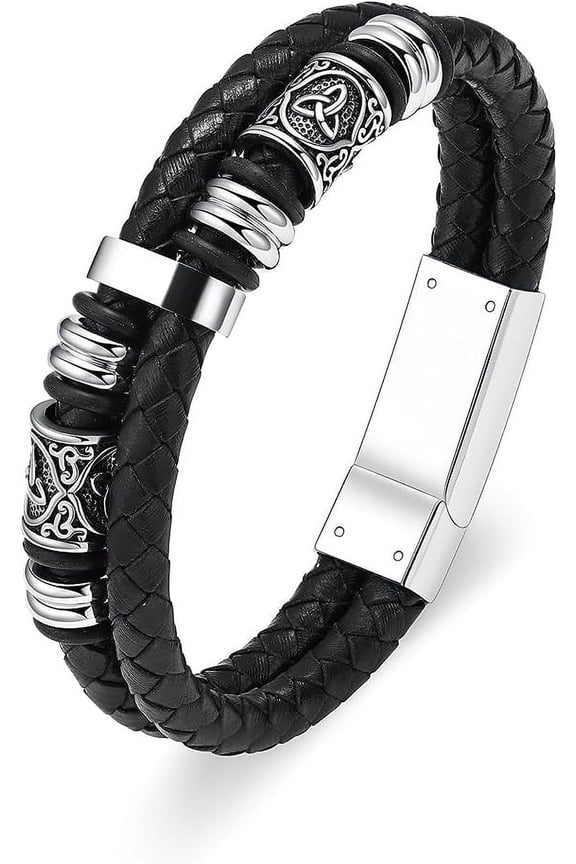 Celtic Urn Cremation Bracelet for Ashes for Men Braided Leather Wristband Cuff Bangle Memorial Urn Jewelry Funeral Keepsake Gift