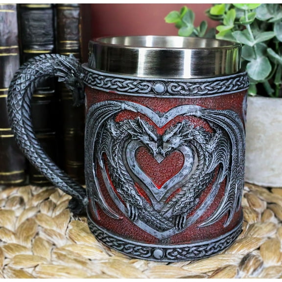 Celtic Valentine Lovers Dual Dragons Romantic Red Heart Coffee Cup Mug 12oz