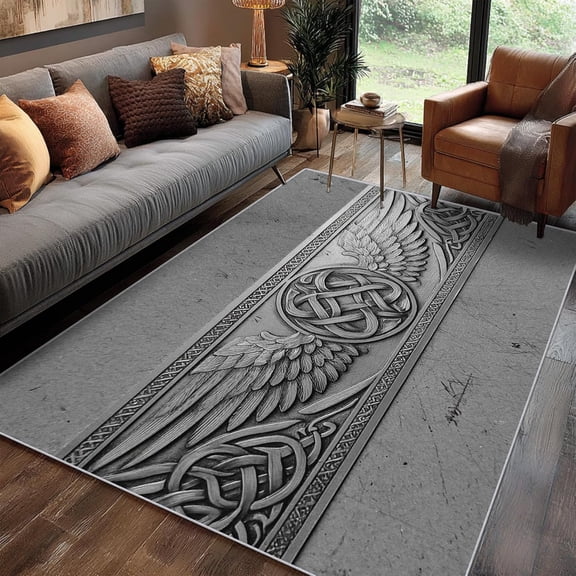 Celtic Viking Area Rugs, Grey Vintage Pattern Carpet, Washable Non Slip Low Pile Soft Rug for Living Room Bedroom Decor Mat 5x8ft
