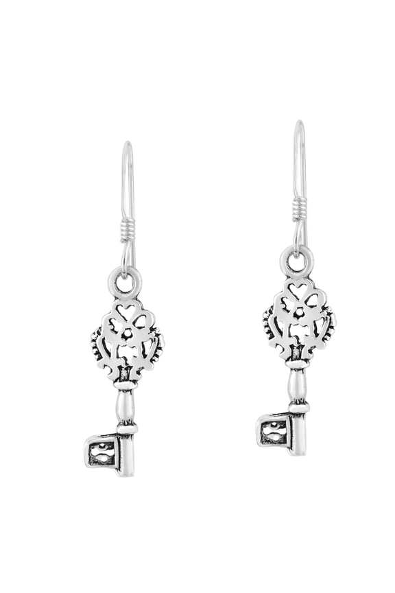 Celtic Vintage and Mysterious Victorian Key Sterling Silver Dangle Earrings