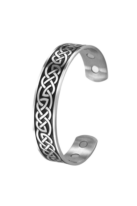 Celtic Weave Bracelet Black Silver Stainless Steel Norse Knot Cuff Men's Women's Fantasy Forge Jewelry