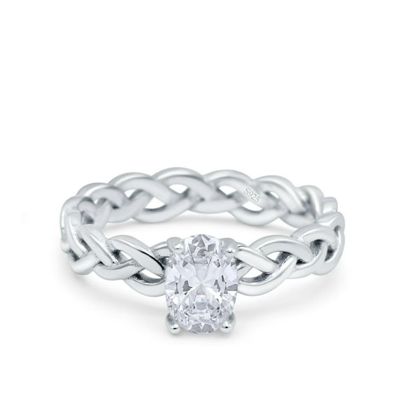 Celtic Weave Braided Oval Wedding Engagement Ring Size-5 CZ 925, Sterling Silver