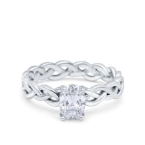 Celtic Weave Braided Style Oval Wedding Ring CZ 925 Sterling Silver Size 5