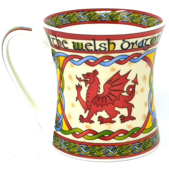 Welsh Dragon Coffee Mug Cymru - Wales Celtic Design New Bone Chine Cup Ceramic - 11 oz