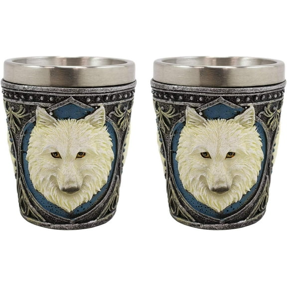 Celtic Wicca Alpha White Wolf Spirit 2-Ounce Shot Glass Set of 2 Novelty Gifts