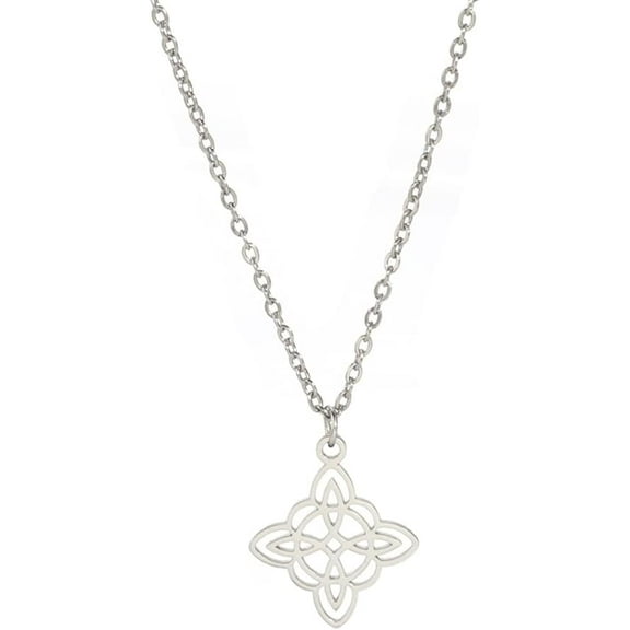 Celtic Witch Knot Necklace Women Protection Amulet Ireland Four Corners Pagan Wicca Good Luck Choker Pendant Jewelry, Stainless Steel, No Gemstone