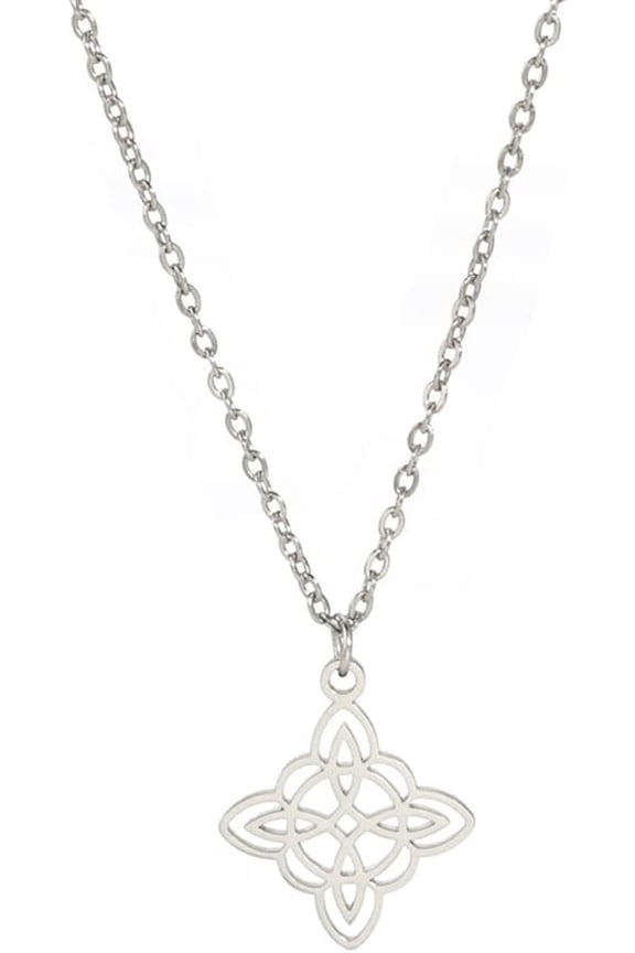 Celtic Witch Knot Necklace Women Protection Amulet Ireland Four Corners Pagan Wicca Good Luck Choker Pendant Jewelry, Stainless Steel, No Gemstone