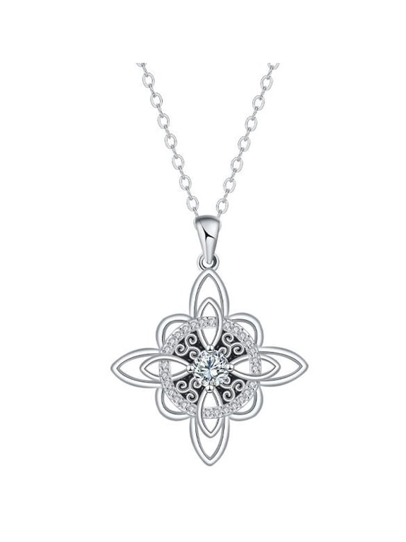 Celtic Witch Knot Pendant Necklace with Sparkling Cubic Zirconia, Wiccan Protection Amulet Jewelry