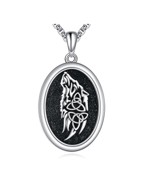 Celtic Wolf Necklace 925 Sterling Silver Viking Nordic Celtic Knot Pendant Wolf Head Jewelry Gift for Women Men