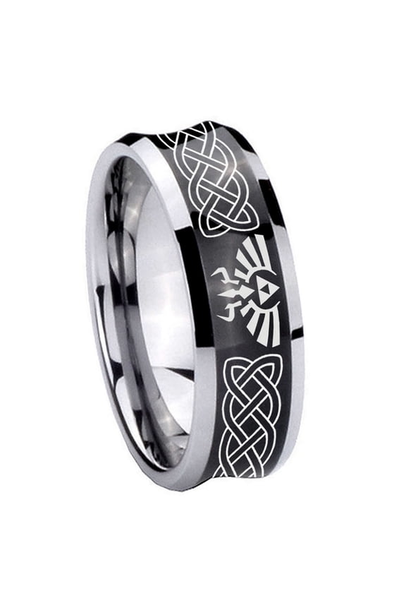 Celtic Zelda Triforce Concave Black Tungsten Men Ring 10MM