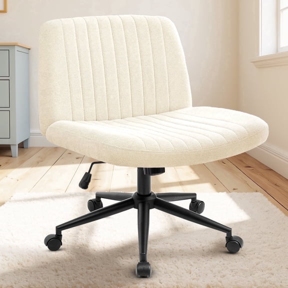 CELTOSS Criss Cross Home Office Desk Chair with Wheels and Foot Pads, Armless Swivel Fabric Computer Vanity Chair, Beige