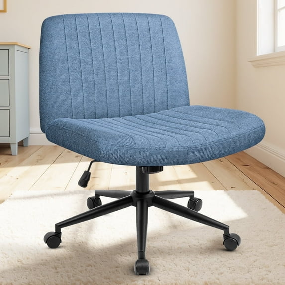 Celtoss Criss Cross Home Office Chair, Armless Swivel Task Computer Chair No Wheels, in Fabric, Vanity Style, Blue