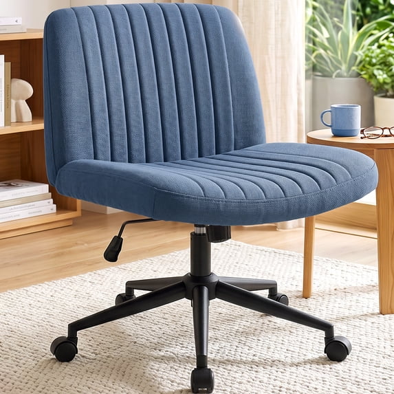 CELTOSS Criss Cross Home Office Chair, Armless Swivel Fabric Desk Chair with Wheels and Foot Pads, Computer Vanity Chair, Blue
