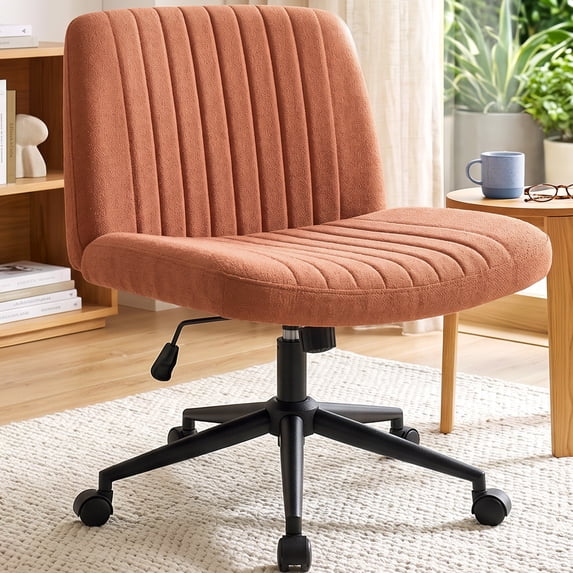 CELTOSS Criss Cross Home Office Chair, Armless Swivel Fabric Desk Chair with Wheels and Foot Pads, Computer Vanity Chair, Brown