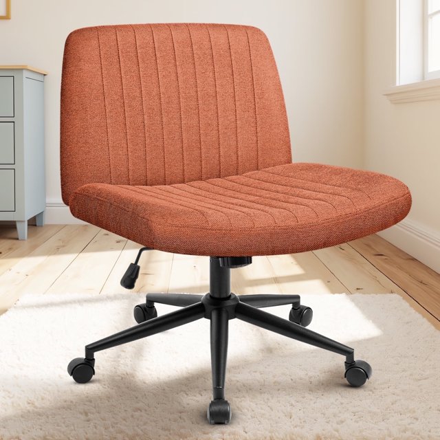 Celtoss Criss Cross Home Office Chair, Armless Swivel Task Computer Chair No Wheels, in Fabric, Vanity Style, Brown