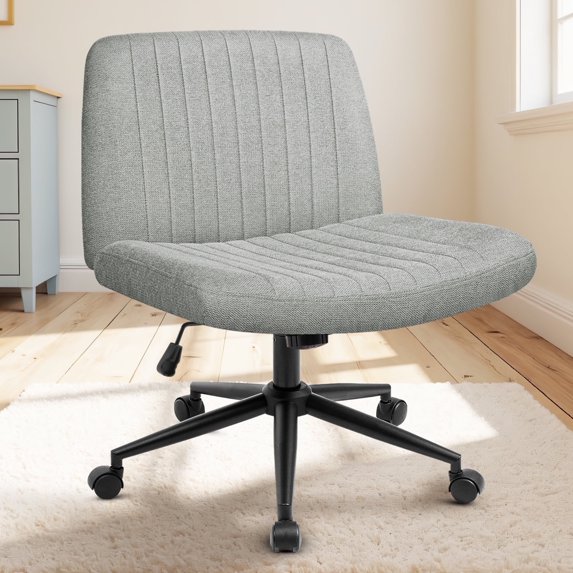 Celtoss Criss Cross Home Office Chair, Armless Swivel Task Computer Chair No Wheels, in Fabric, Vanity Style, Gray
