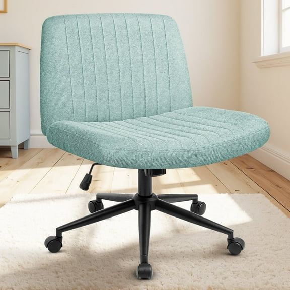 Celtoss Criss Cross Home Office Chair, Armless Swivel Task Computer Chair No Wheels, in Fabric, Vanity Style, Mint