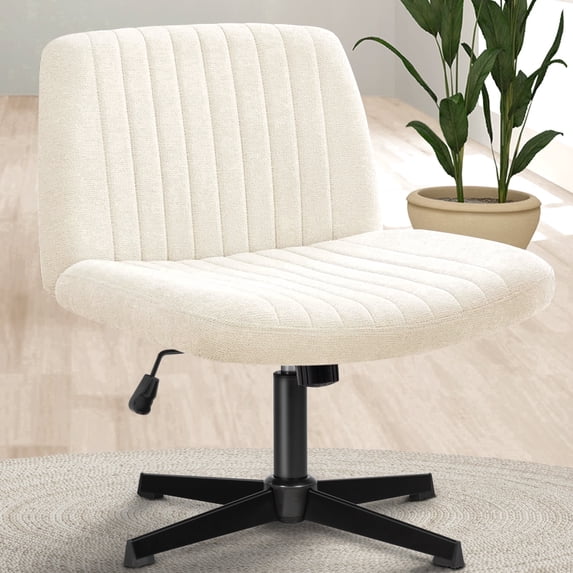 CELTOSS Criss Cross Home Office Chair, Armless Swivel Task Computer Chair, in Fabric, Vanity Style, Beige