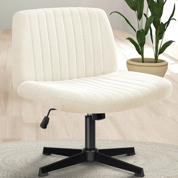 Celtoss Criss Cross Home Office Chair, Armless Swivel Task Computer Chair, in Fabric, Vanity Style, Beige