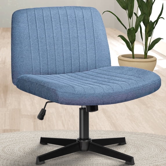 CELTOSS Criss Cross Home Office Chair, Armless Swivel Task Computer Chair, in Fabric, Vanity Style, Blue