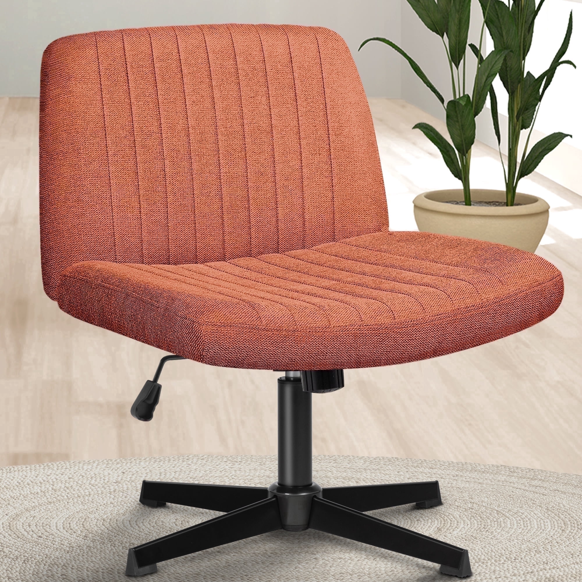Celtoss Criss Cross Home Office Chair, Armless Swivel Task Computer Chair, in Fabric, Vanity Style, Brown