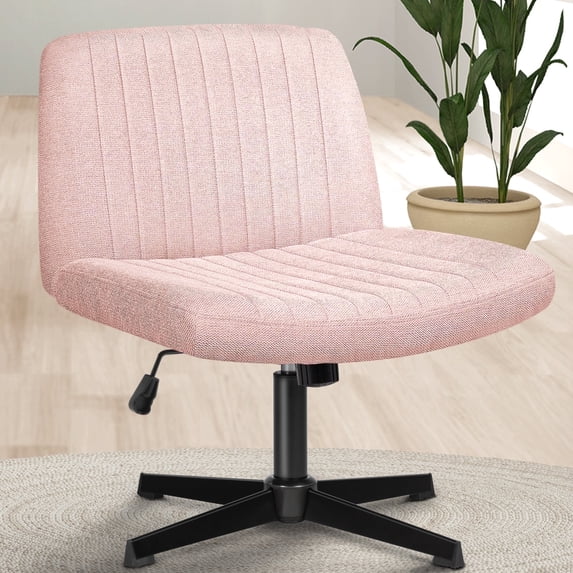 Celtoss Criss Cross Home Office Chair, Armless Swivel Task Computer Chair, in Fabric, Vanity Style, Pink
