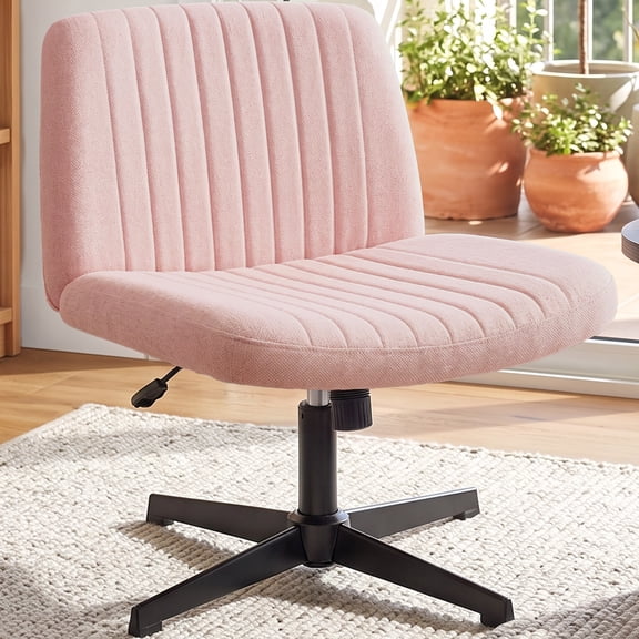 CELTOSS Criss Cross Home Office Chair, Armless Swivel Task Chair for Computer Desk, in Fabric, Vanity Style, Pink