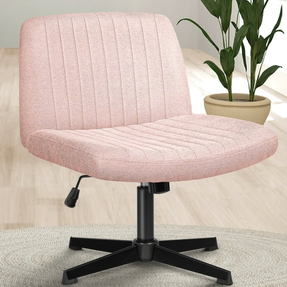 Celtoss Criss Cross Home Office Chair, Armless Swivel Task Computer Chair, in Fabric, Vanity Style, Pink