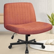 Celtoss Criss Cross Legged Home Office Chair, Fabric Armless Swivel Task Computer Chair with Wheels, Wide Seat, Vanity Chair, Comfy Chair, Brown