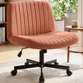 thumbnail image 1 of CELTOSS Criss Cross Legged Home Office Chair, Fabric Armless Swivel Task Computer Chair with Wheels, Wide Seat, Vanity Chair, Comfy Chair, Brown, 1 of 15