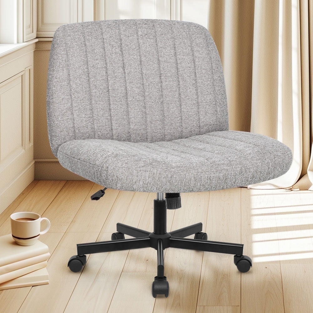 Celtoss Criss Cross Home Office Chair, Armless Swivel Task Computer Chair with Wheels, in Fabric, Vanity Style, Gray
