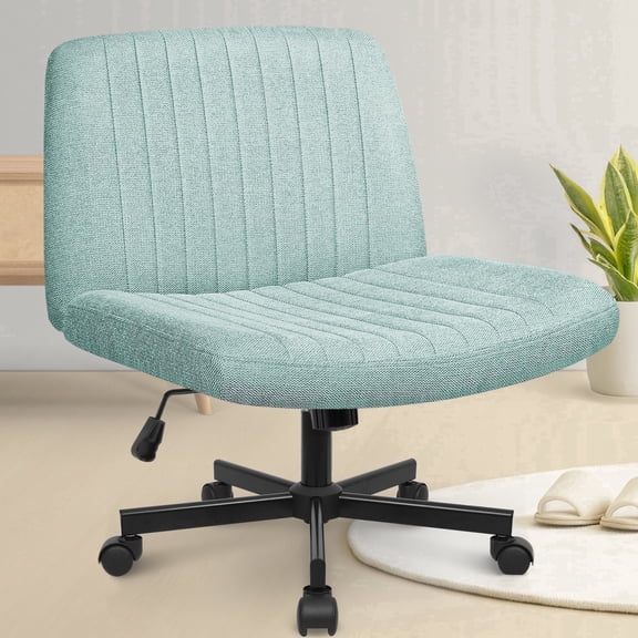 Celtoss Criss Cross Legged Home Office Chair, Fabric Armless Swivel Task Computer Chair with Wheels, Wide Seat, Vanity Chair, Comfy Chair, Mint
