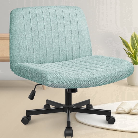 CELTOSS Criss Cross Legged Home Office Chair, Fabric Armless Swivel Task Computer Chair with Wheels, Wide Seat, Vanity Chair, Comfy Chair, Mint