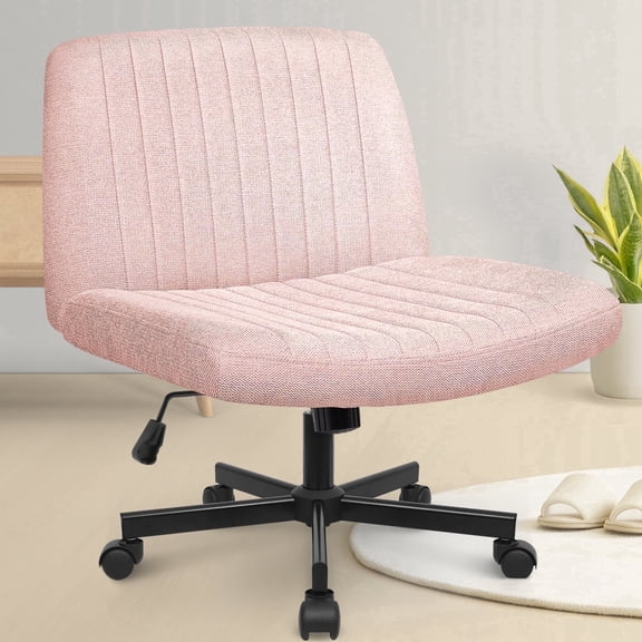 Celtoss Criss Cross Home Office Chair, Armless Swivel Task Computer Chair with Wheels, in Fabric, Vanity Style, Pink