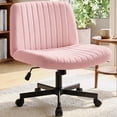 thumbnail image 1 of CELTOSS Criss Cross Legged Home Office Chair, Fabric Armless Swivel Task Computer Chair with Wheels, Wide Seat, Vanity Chair, Comfy Chair, Pink, 1 of 15