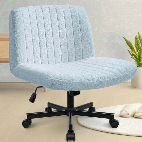 Celtoss Criss Cross Home Office Chair, Teddy Fabric Armless Swivel Task Computer Chair with Wheels, Blue