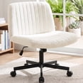 thumbnail image 1 of CELTOSS Criss Cross Home Office Chair, Teddy Fabric Armless Swivel Task Computer Chair with Wheels, White, 1 of 14
