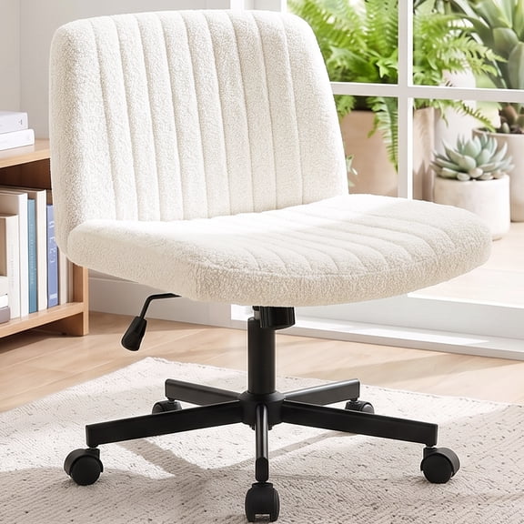 CELTOSS Criss Cross Home Office Chair, Teddy Fabric Armless Swivel Task Computer Chair with Wheels, White