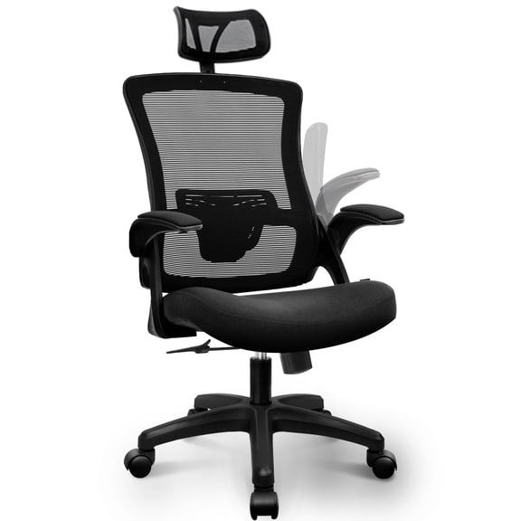 CELTOSS Ergonomic Office Chair, High Back Flip-Up Armrests Design, Adjustable Mesh Headrest and Lumbar Support, Black