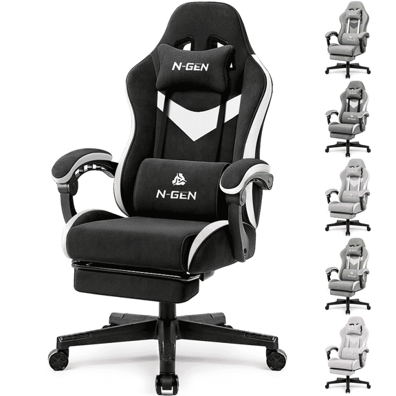 CELTOSS Ergonomic High Back Fabric Adult Gaming Chair with Footrest, Headrest & Lumbar Support Pillow, Computer Office Desk Chair, Black