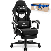 CELTOSS Black Fabric Gaming Chair with Footrest, Comfortable Computer Office Chair with Lumbar Cushion, High Back Gamer Game Chair for Adult, Reclining Video Desk Chair