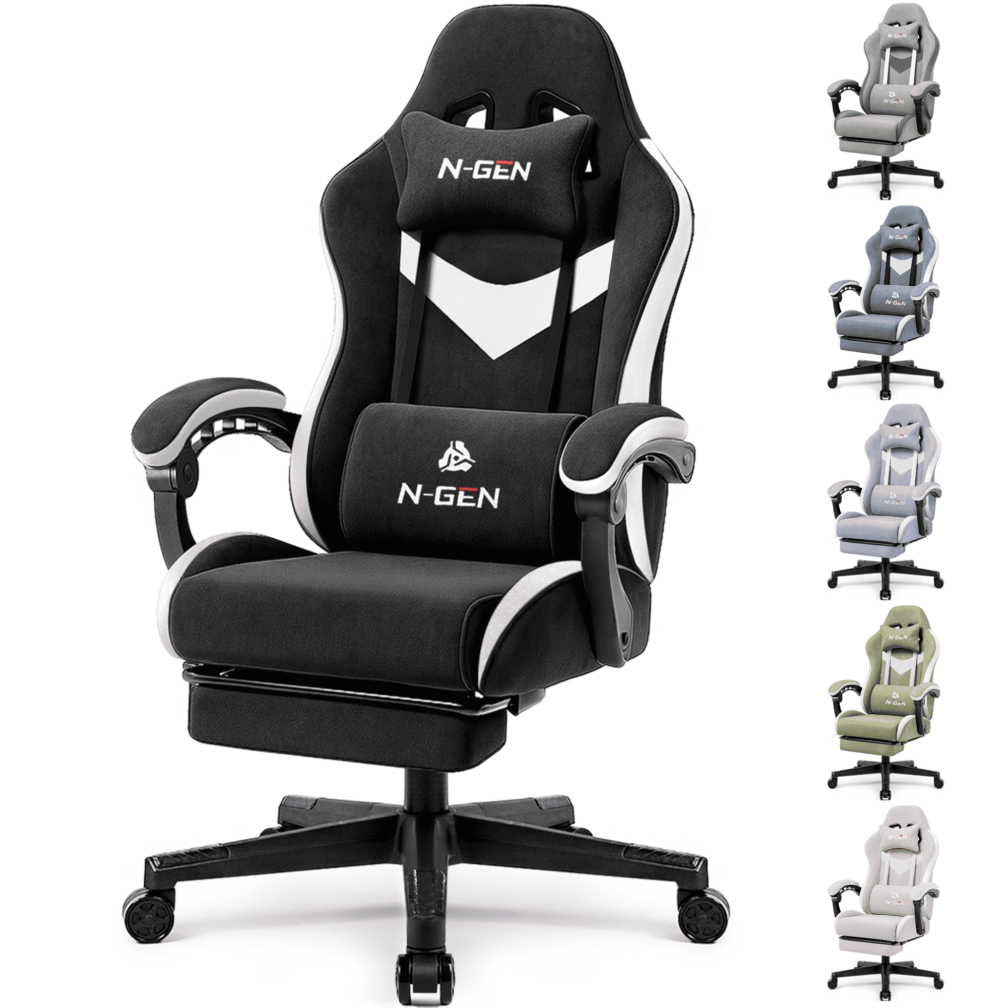 CELTOSS CT-TTN Adult Gaming Fabric Gaming Chair with Footrest and Lumbar Pillow, Black