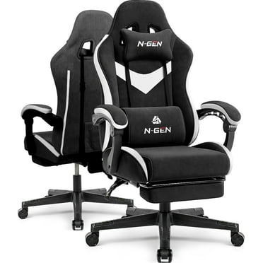 CELTOSS Black Fabric Gaming Chair with Footrest, Comfortable Computer Office Chair with Lumbar Cushion, High Back Gamer Game Chair for Adult, Reclining Video Desk Chair