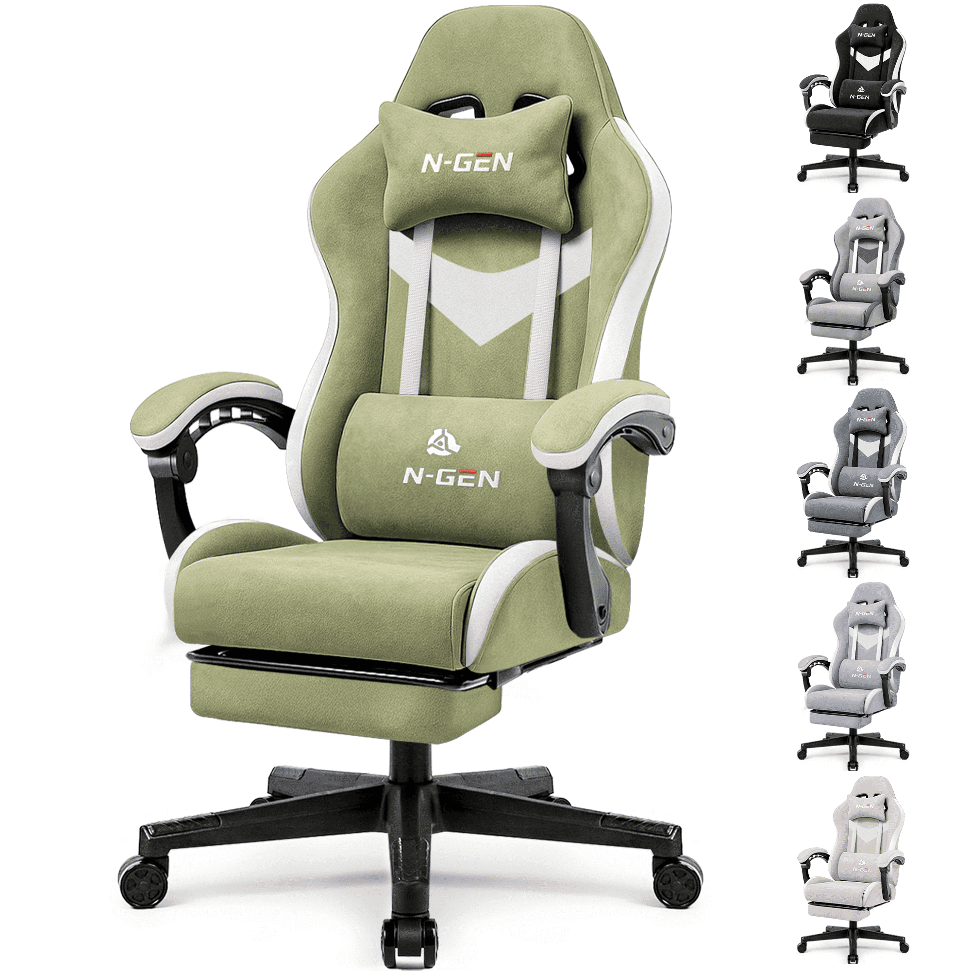 CELTOSS Adult Gaming Chair with Footrest and Lumbar Pillow, Green