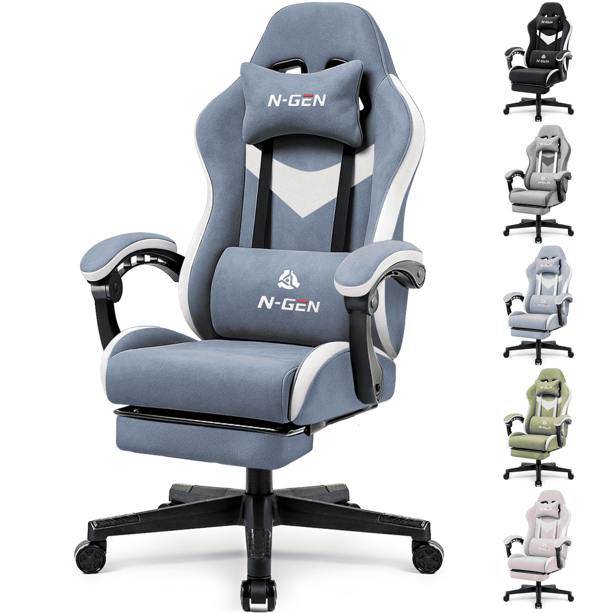 CELTOSS CT-TTN Adult Gaming Fabric Chair with Footrest and Lumbar Pillow, Blue