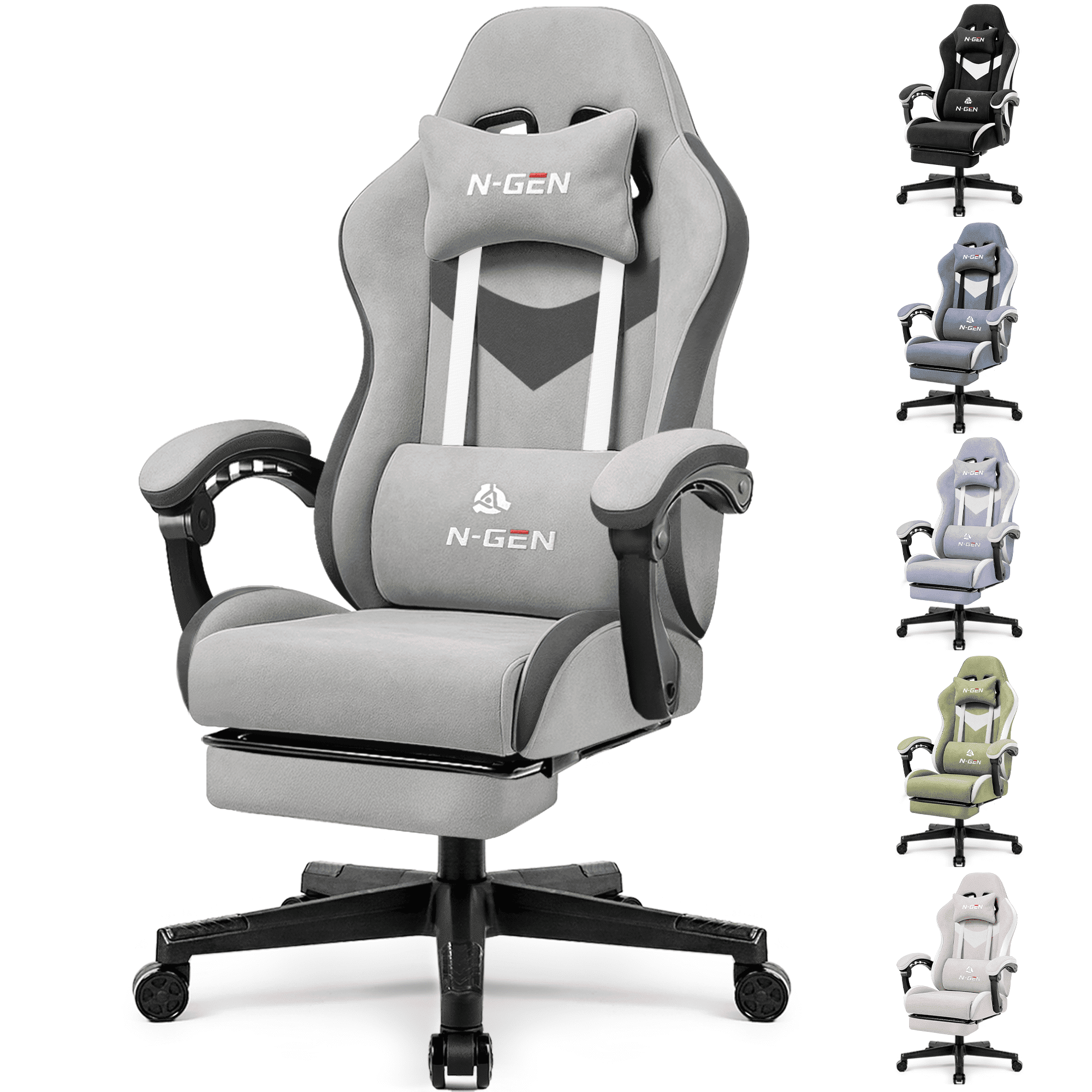 CELTOSS Adult Fabric Gaming Chair with Footrest and Lumbar Pillow, Gray