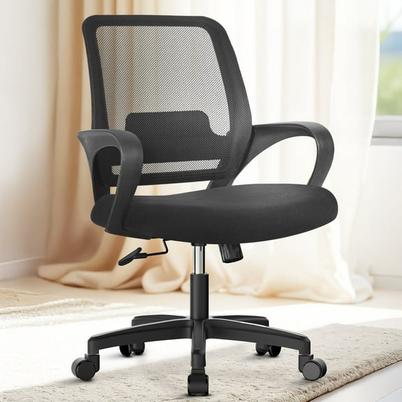 CELTOSS Ergonomic Office Chair, Mid Back Mesh Computer Desk Chair with Lumbar Support, Swivel, Height Adjustable, with Armrests, Black
