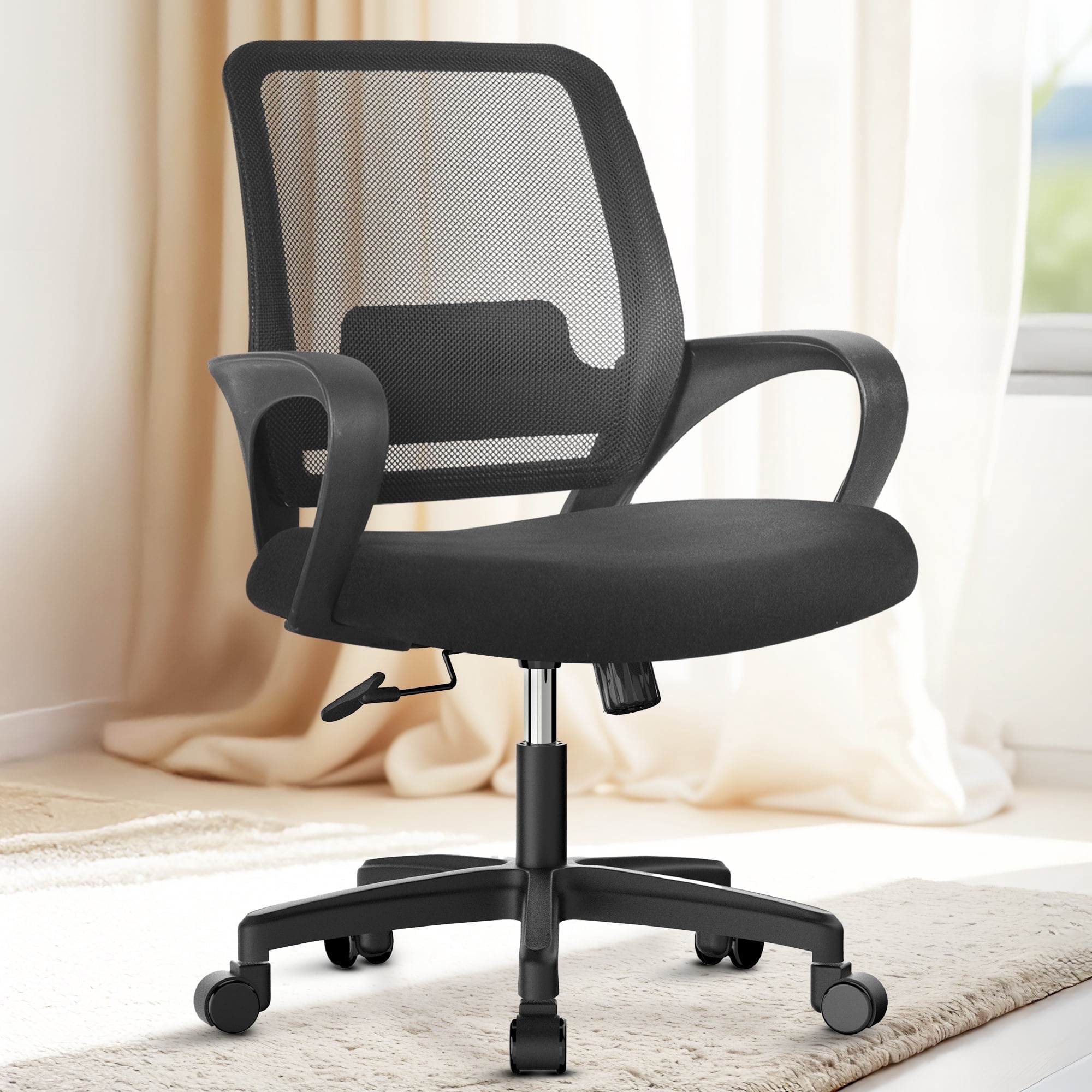 KOLLIEE Ergonomic Mesh Office Chair With Lumbar Support, Flip-Up Arms, Adjustable Height - Black