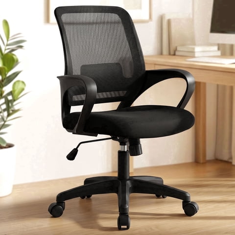 CELTOSS Ergonomic Home Office Chair, Mid Back Lumbar Support Desk Chair, Adjustable Height with Armrests for Adults, Black