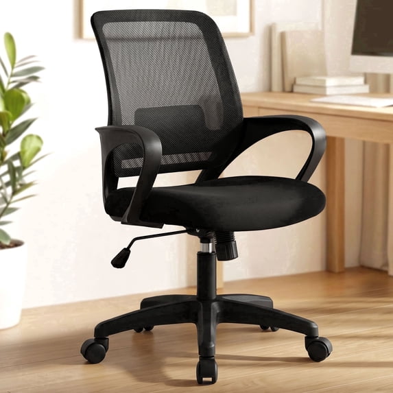 CELTOSS Ergonomic Home Office Chair, Mid Back Lumbar Support Desk Chair, Adjustable Height with Armrests for Adults, Black